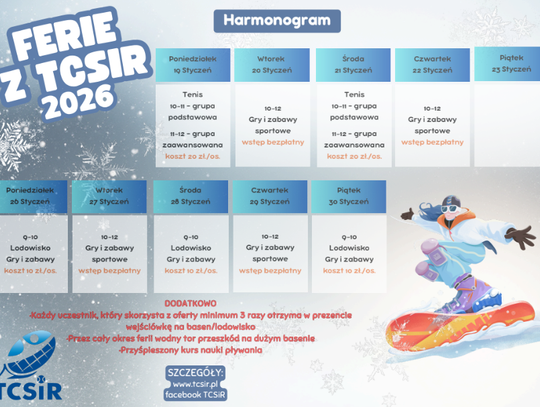 Ferie zimowe 2026 z TCSiR w Tczewie!