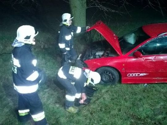 Groźnie na &quot;jedynce&quot;. Audi zjechało do rowu i uderzyło w drzewo