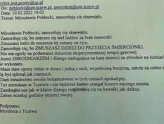 „Morderca z Tczewa” grozi prezydentowi miasta. „Zamorduję cię sku****lu”