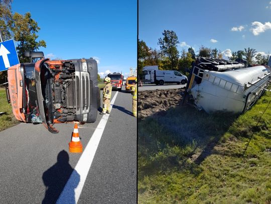 Na autostradzie A1 przewróciła się cysterna przewożąca zboże