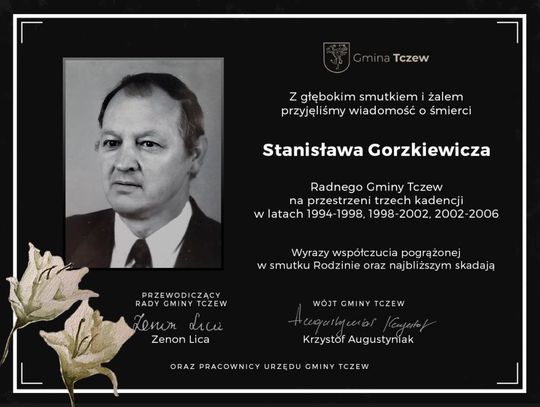 Nie żyje Stanisław Gorzkiewicz  radny gminy wiejskiej Tczew kilku kadencji