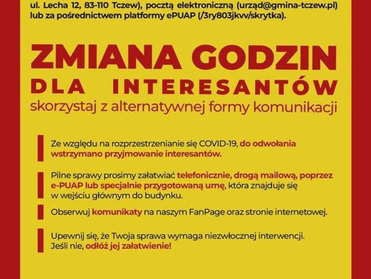 Od 10 sierpnia zwiększenie obostrzeń w Urzędzie