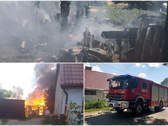 Ogień trawił budynek gospodarczy. Pożar zagrażał sąsiedniemu domowi... ZDJĘCIA !!