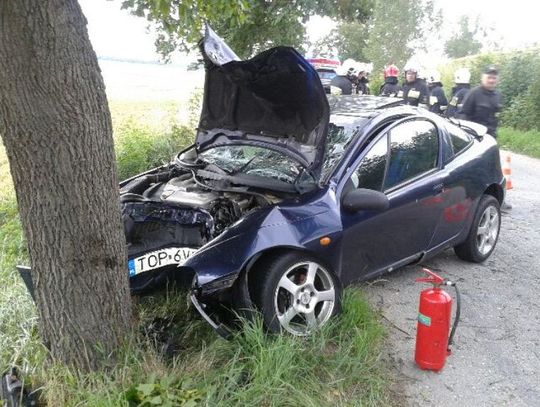 Osobówka uderzyła w drzewo w Majewie. Jedna osoba zabrana do szpitala