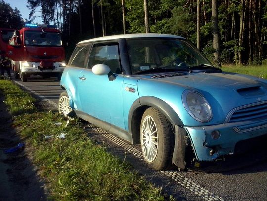 PILNE. Mini cooper uderzył w drzewo. Jedna osoba ranna, droga częściowo zablokowana