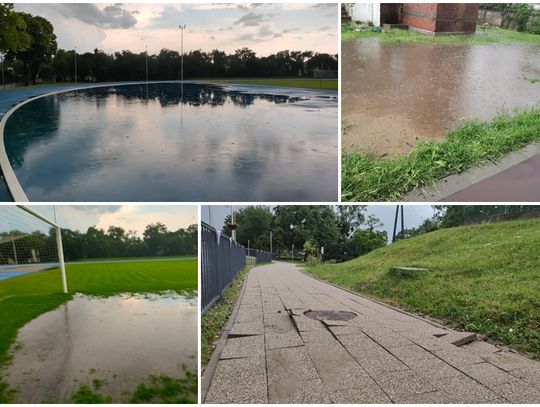 Po ulewie część stadionu przy ul. Bałdowskiej „pływa”. ZALANE tczewskie ulice