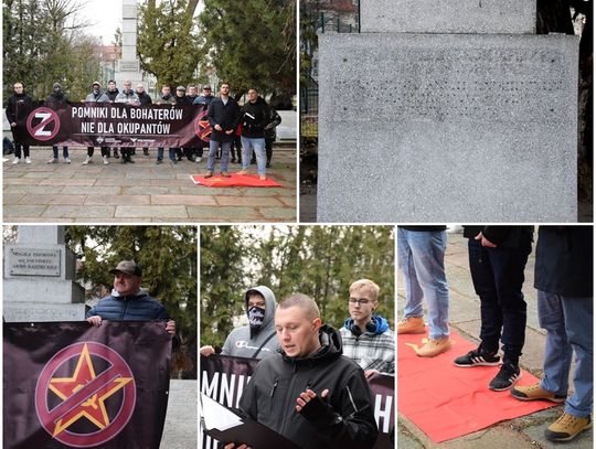 Protest pod pomnikiem radzieckim w Tczewie w rocznicę agresji na Ukrainę