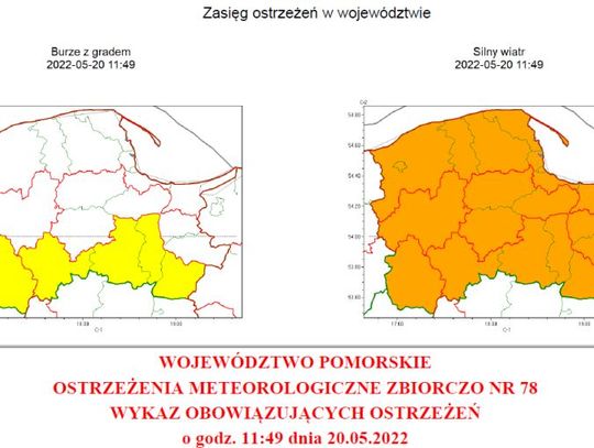 UWAGA! ALERT POGODOWY. Do jutra w Pomorskiem silny wiatr i burze z gradobiciem!!