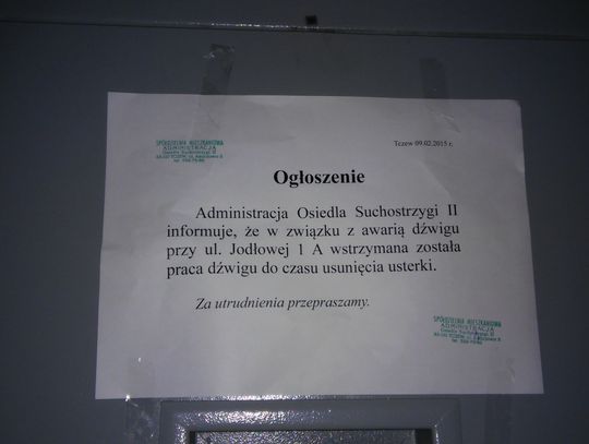 Winda za "70 groszy" znów nie działa. Mieszkańcy wkurzeni