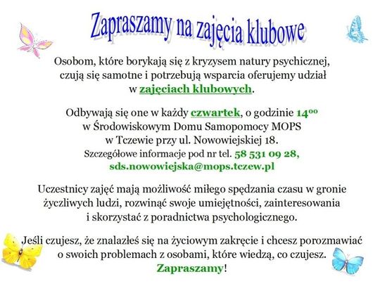 Zajęcia dla osób z kryzysem natury psychicznej