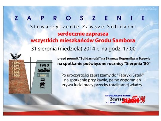 Zaproszenie na obchody 34 rocznicy powstania "Solidarności"