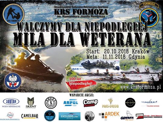 Żołnierze z jednostki specjalnej Formoza przypłyną dziś kajakami do Tczewa z okazji rocznicy 11 listopada!