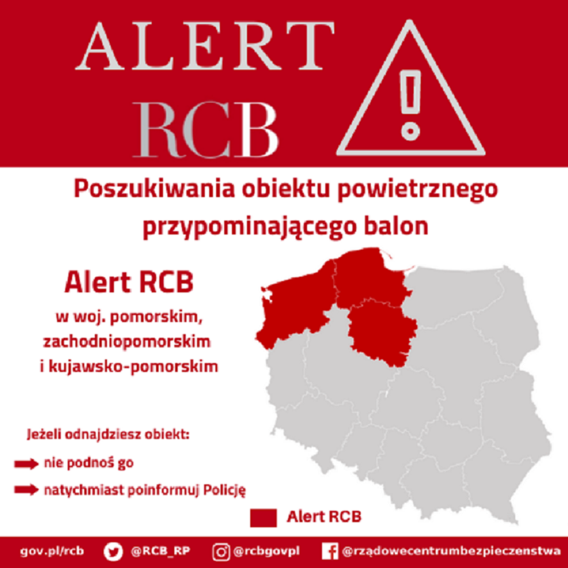 ALERT RCB - poszukiwania obiektu przypominającego balon