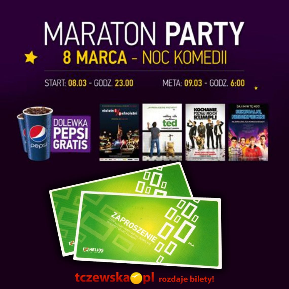 Bilety na Maraton Party – Noc Komedii w kinie Helios rozdane