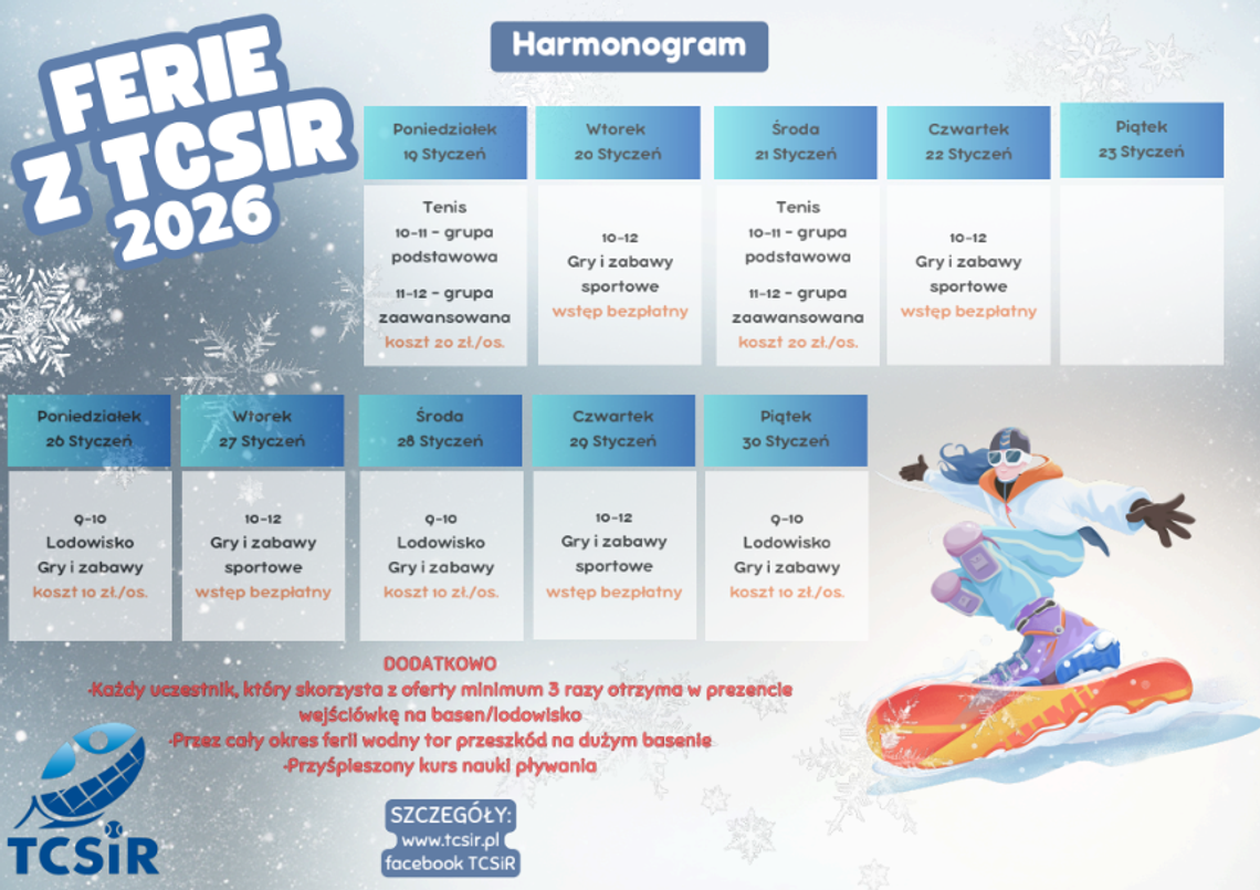 Ferie zimowe 2026 z TCSiR w Tczewie! Ferie zimowe 2026 z TCSiR w Tczewie!
