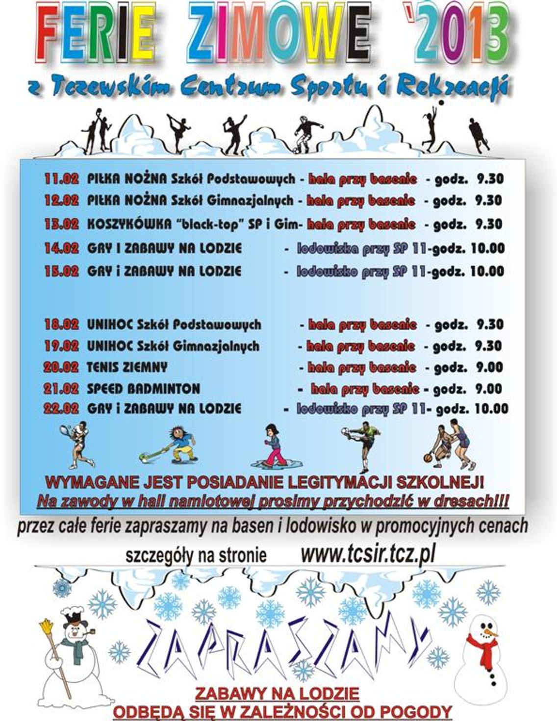 Ferie zimowe na sportowo z Tczewskim Centrum Sportu i Rekreacji