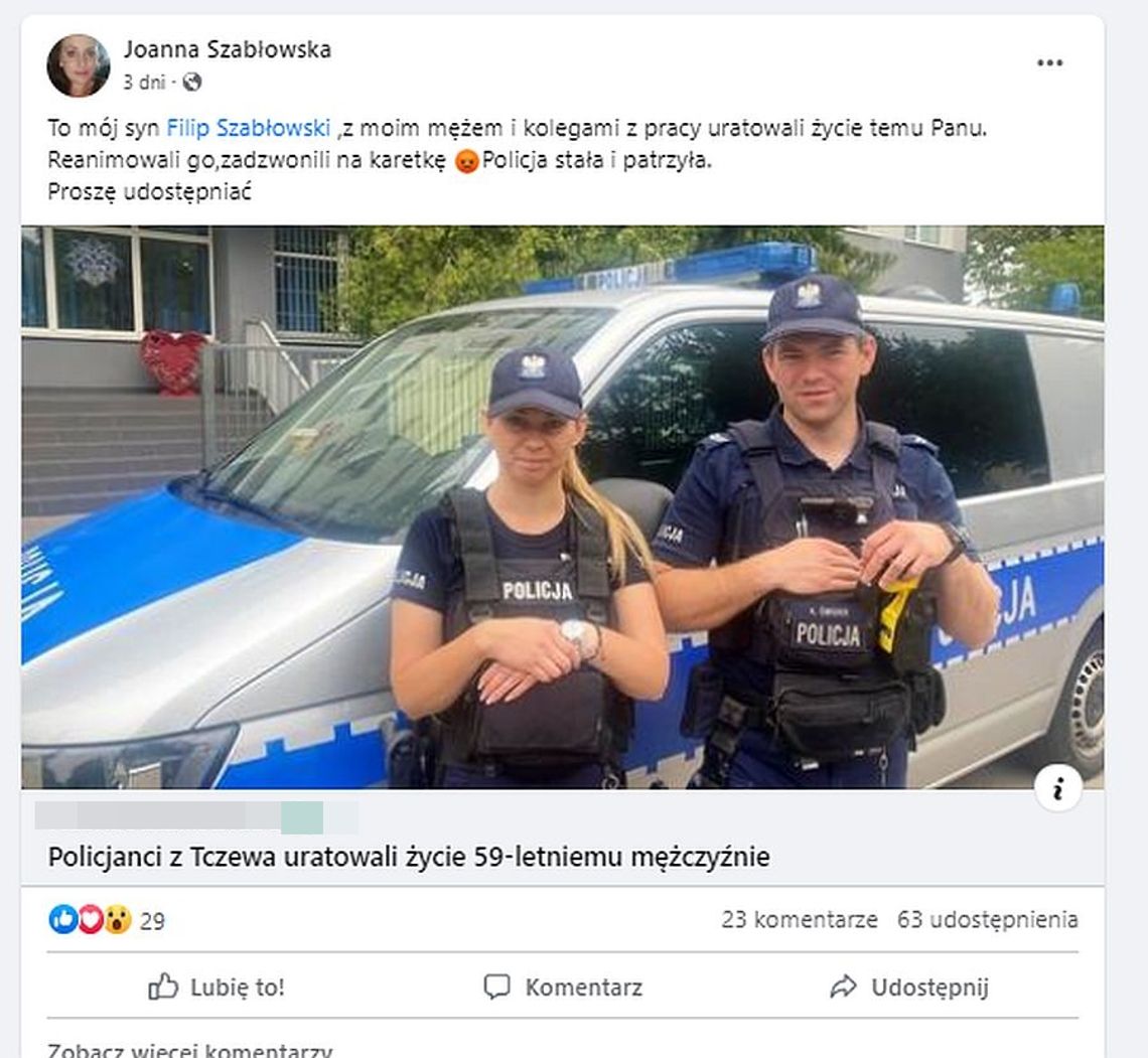 Nie tylko policjanci ratowali nieprzytomnego mężczyznę. Skuteczna i szybka pierwsza pomoc