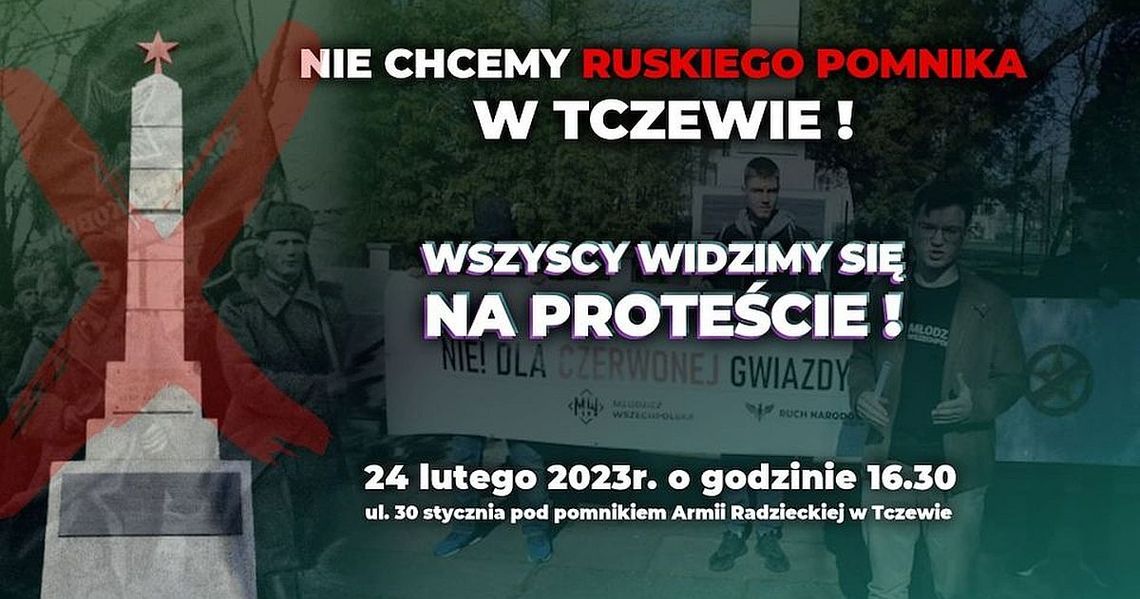 Pikieta pod pomnikiem radzieckim w rocznicę napaści putinowskiej Rosji na Ukrainę