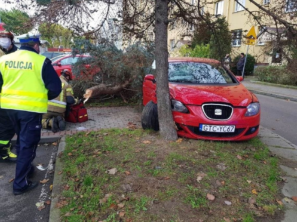 PILNE: Poważny wypadek w Tczewie. Samochód uderzył w drzewo, które uderzyło pieszego!