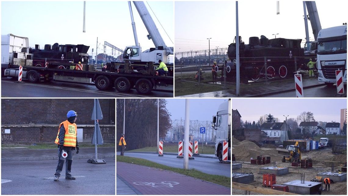 Przenieśli lokomotywę! Trwa przebudowa węzła transportowego i budowa podziemnego parkingu. [ZDJĘCIA]