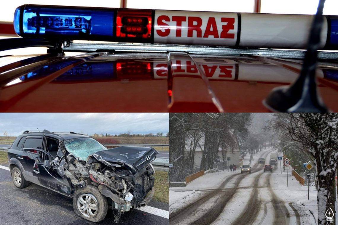 Tydzień wypadków. Zderzenie czołowe, rozbite auto na drzewie i auto w ogniu. KRONIKA STRAŻACKA 6-12.02.2023