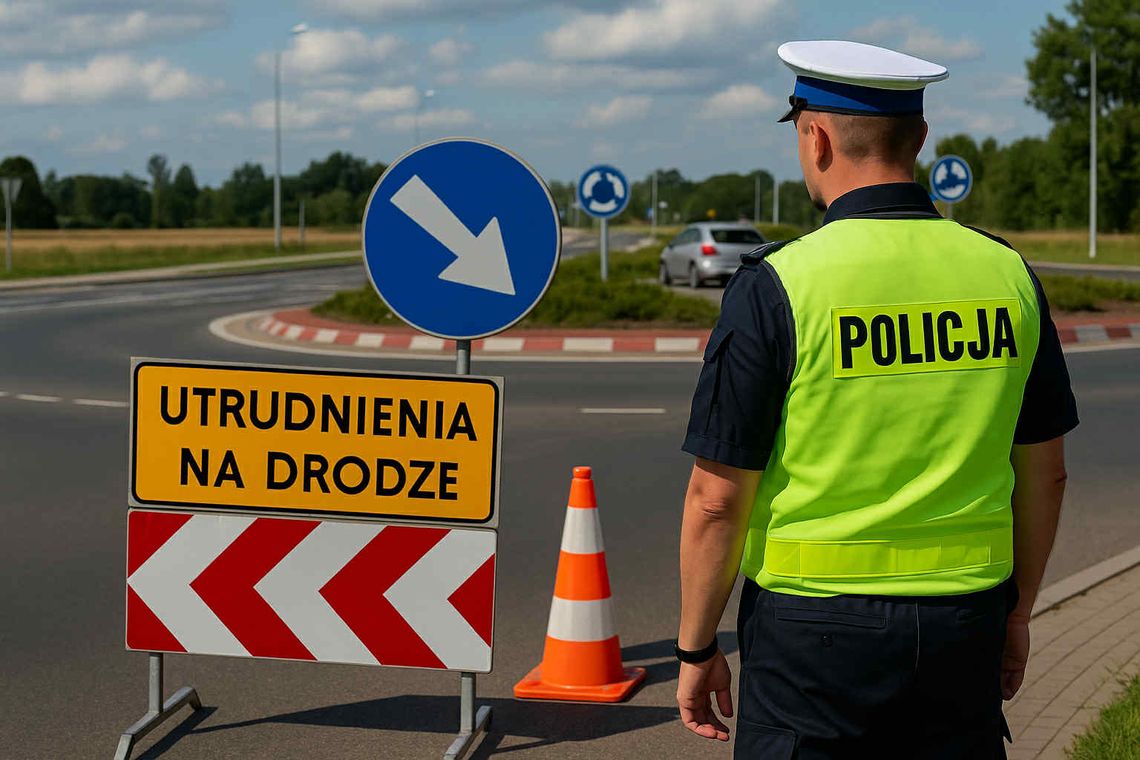 Utrudnienia na rondzie w Czarlinie. Policja apeluje: uzbrójcie się w cierpliwość