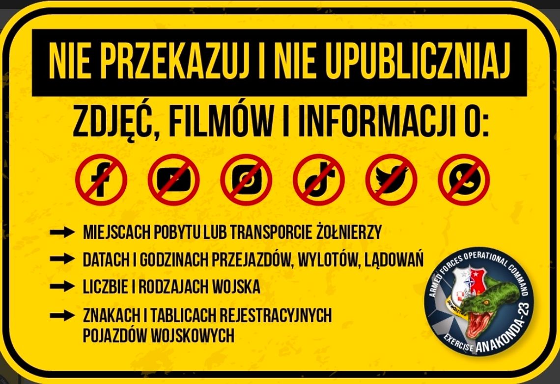 Ważny komunikat! Ćwiczenia Anakonda 23 - utrudnienia w ruchu drogowym do 26 maja Ważny komunikat! Ćwiczenia Anakonda 23 - utrudnienia w ruchu drogowym do 26 maja