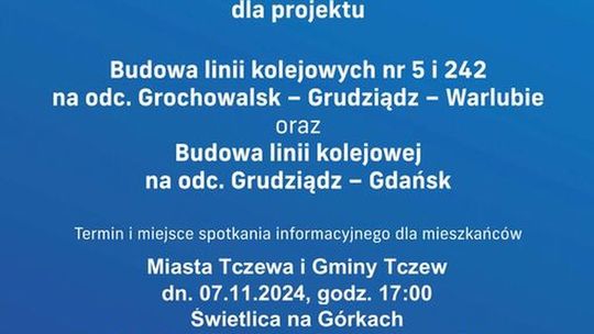 Zapowiedź spotkania w Tczewie, dotyczącego budowy linii kolejowych CPK - Centralnego Portu Komunikacyjnego