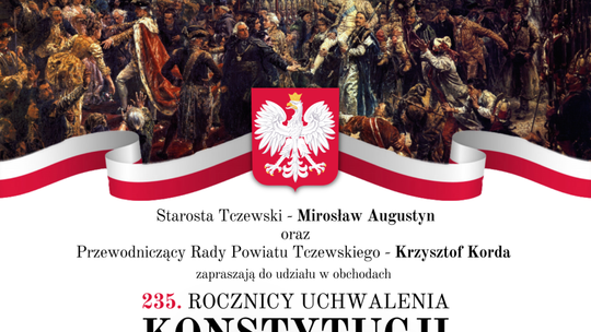 ZAPROSZENIE na obchody 235. rocznicy uchwalenia Konstytucji 3 Maja, które odbędą się w Tczewie