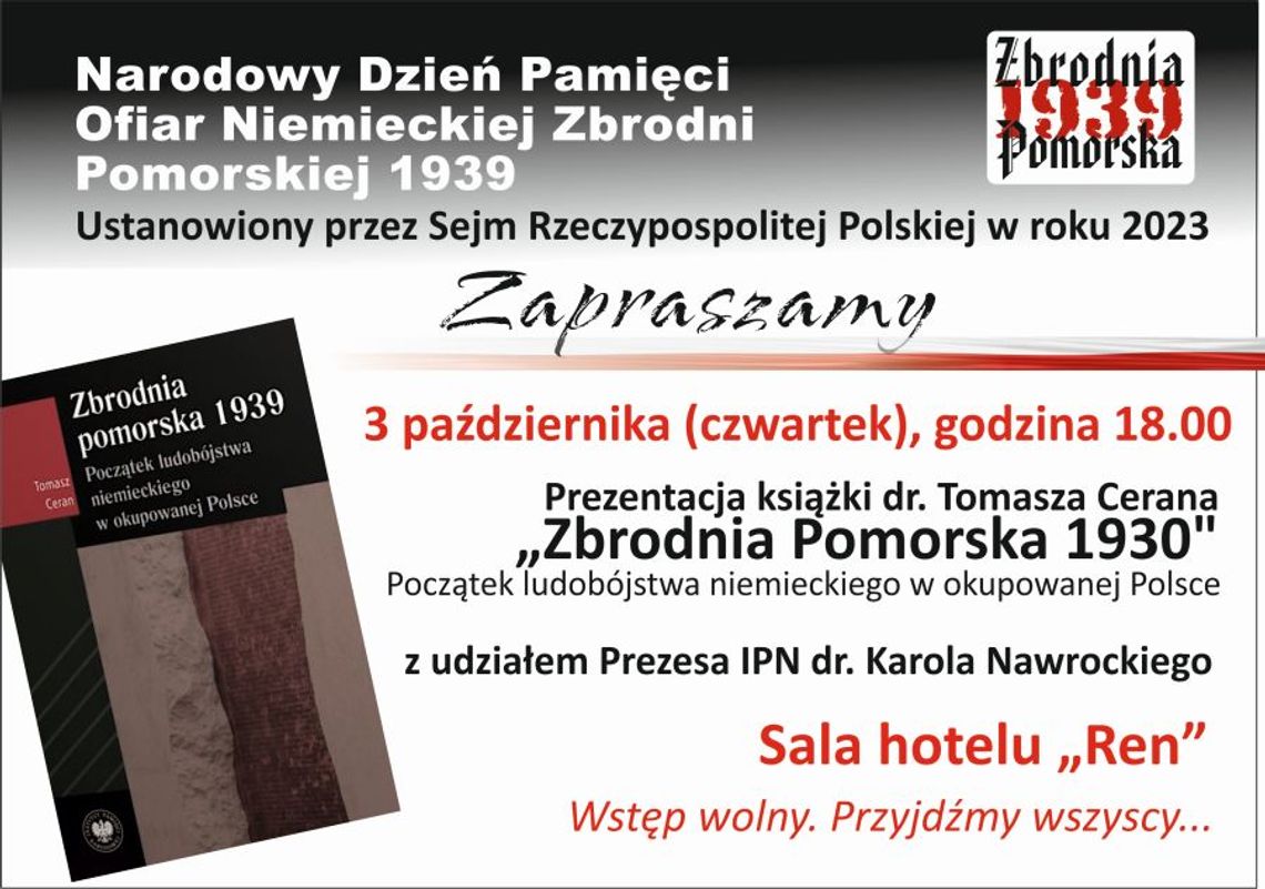 Prezentacja książki dr. Tomasza Cerana ZBRODNIA POMORSKA 1939