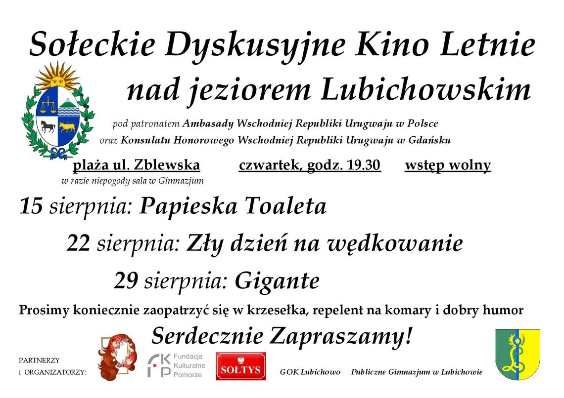 Sołeckie Dyskusyjne Kino Letnie nad jeziorem Lubichowskim