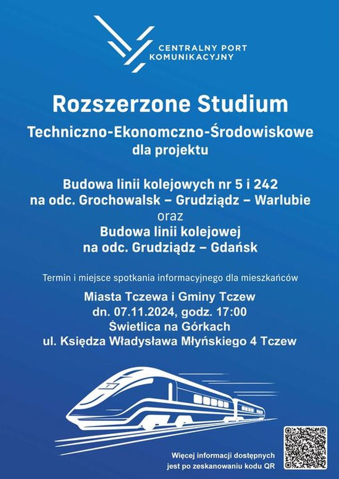 Zapowiedź spotkania w Tczewie, dotyczącego budowy linii kolejowych CPK - Centralnego Portu Komunikacyjnego