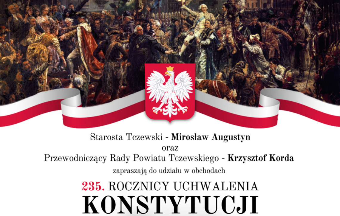 ZAPROSZENIE na obchody 235. rocznicy uchwalenia Konstytucji 3 Maja, które odbędą się w Tczewie